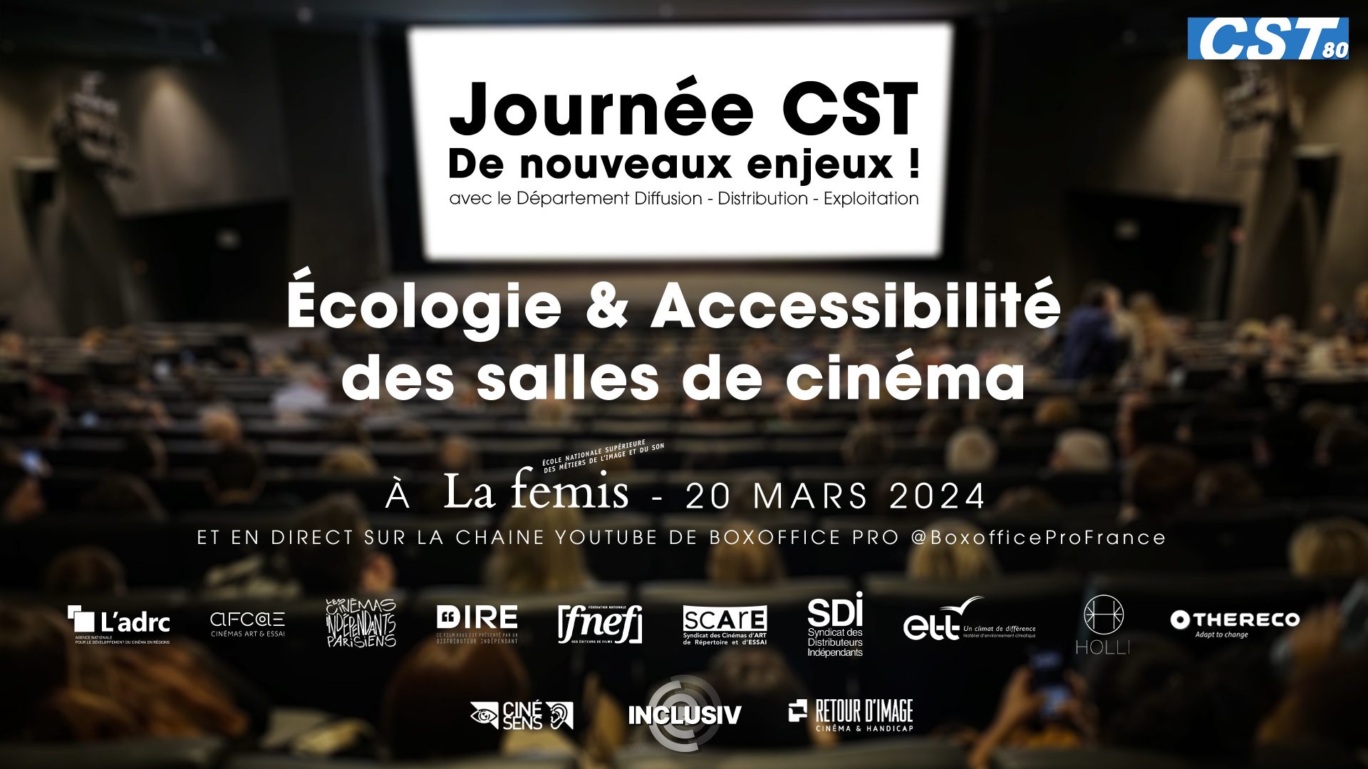 Visuel d'annonce de la Journée CST : Ecologie et Accessibilité des salles de cinéma - 2à mars 2024