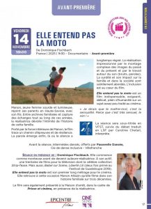 Programme des Rencontres Cinéma Francophone de Villefranche pour le film ELLE ENTEND PAS LA MOTO