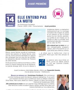 Programme des Rencontre Cinema francophone de Villefranche pour le film Elle entend pas la moto